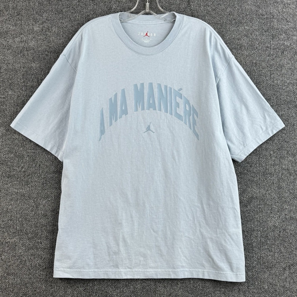 Jordan A Ma Maniére T Shirt Men's XL Blue Embossed Logo Crew Neck Short Sleeve